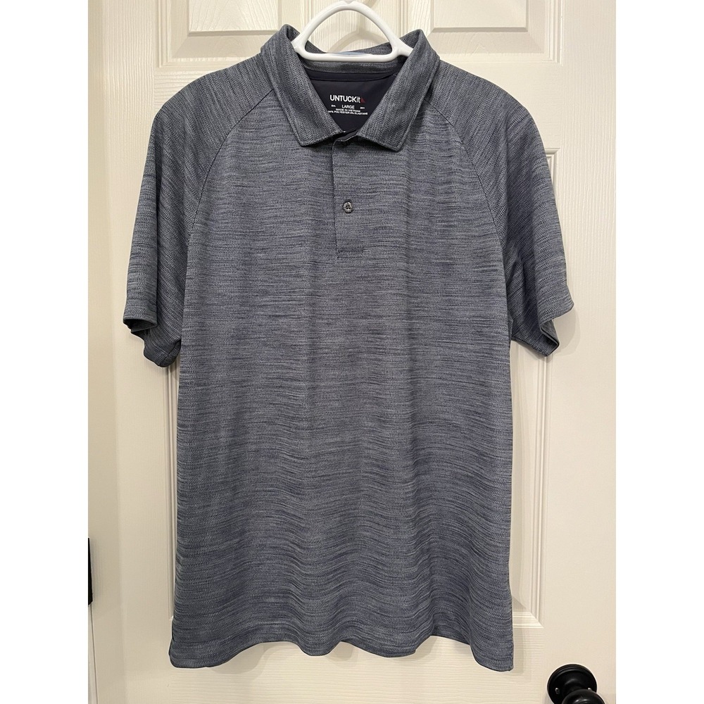 UNTUCKit Men's Heathered Blue Hannifer Regular Fit‎ Polo Shirt Sz Large Golf